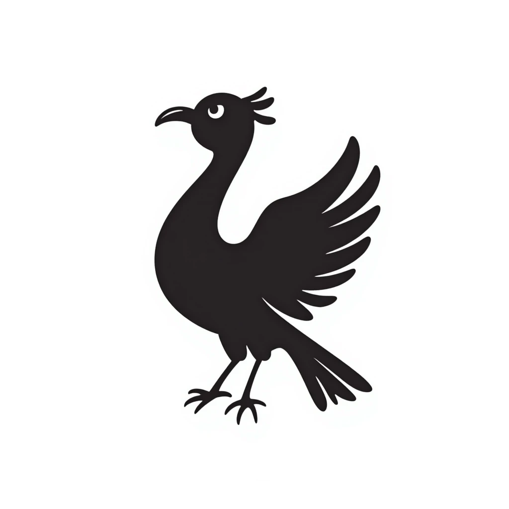 Hand-drawn liver bird, mythical bird symbol of Liverpool, cormorant-like bird with outstretched wings emoji