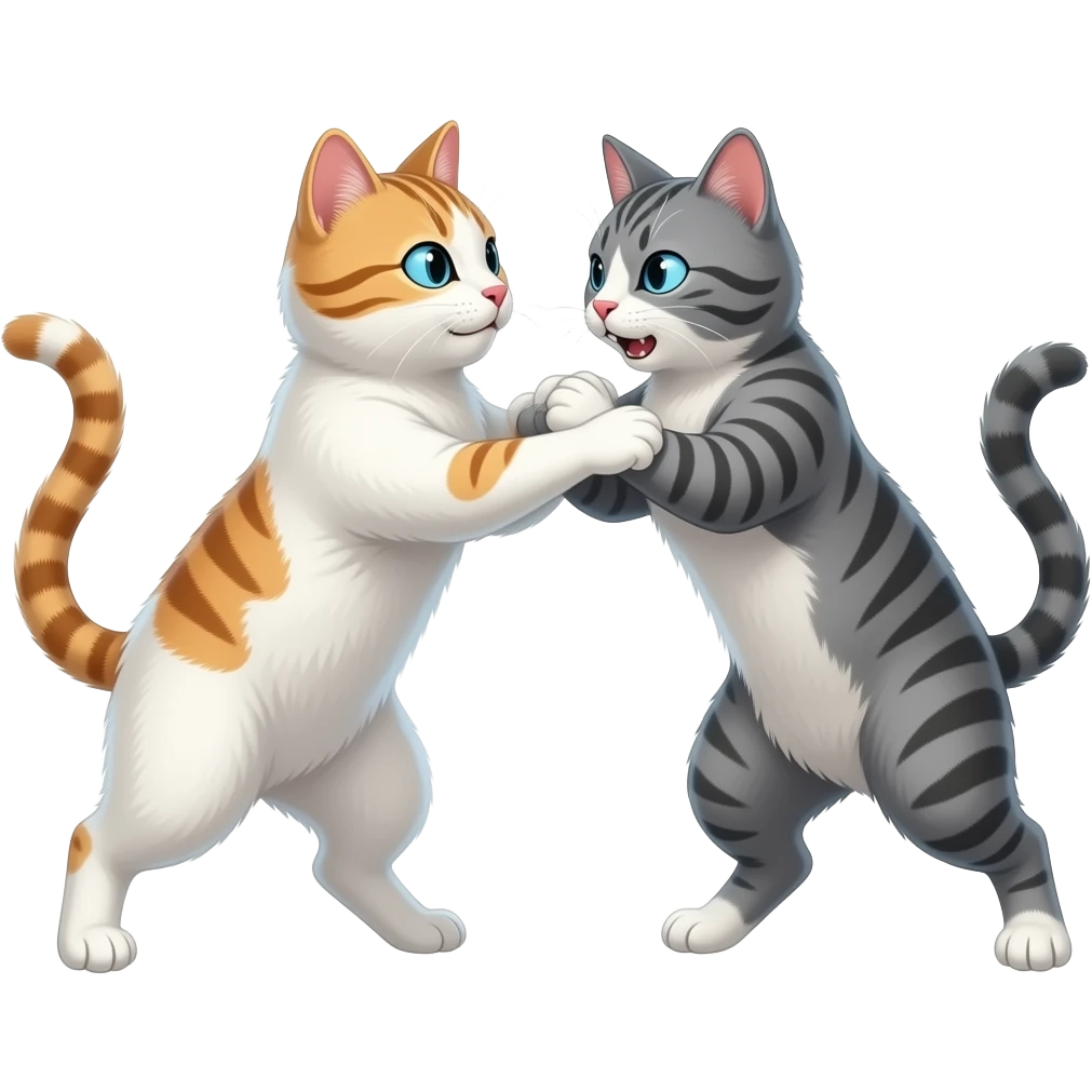 Gato blanco y gato gris peleando emoji