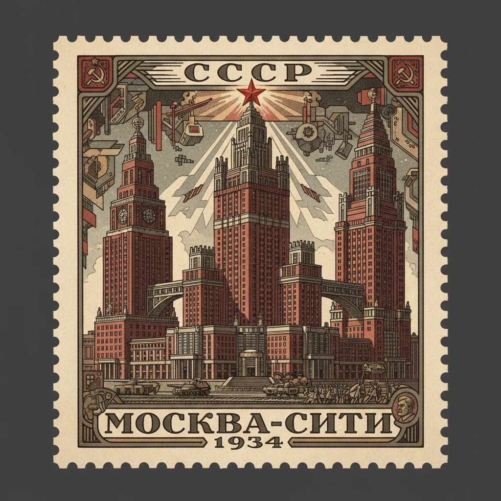 Москва-Сити, если бы его построили в СССР в 1934 году. Архивные чертежи

Стилизуй изображение под марку как на фото emoji