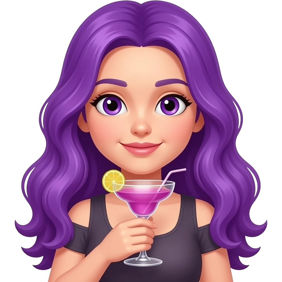 GIRL WITH LONG PURPLE HAIR WITH COCKTAIL emoji