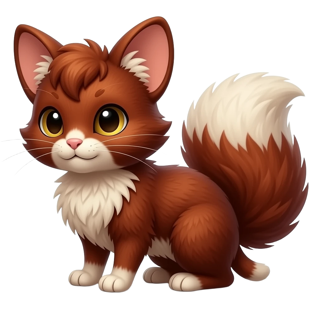 Dark Brownish red soft natural realistic romantic vintage antique divine beautiful elegant pretty precious cute young youthful Fakémon-Pokémon-alien-Furret-feline-rodent-hybrid-creature (full body) emoji