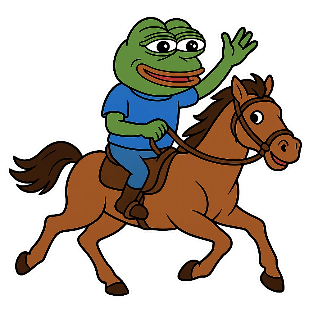 create a pepe riding horse, white background emoji