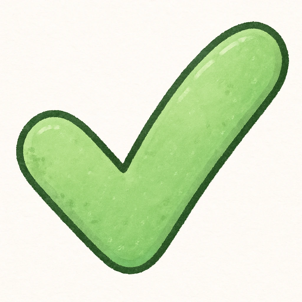 Create a green check mark that means yes, in the same hand-drawn sticker style as the reference image, with a similar outline and texture. emoji
