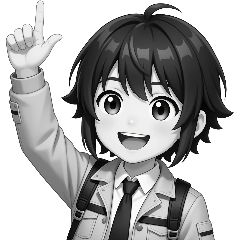 Create me black and white colour anime emoji as reacted with we did emoji