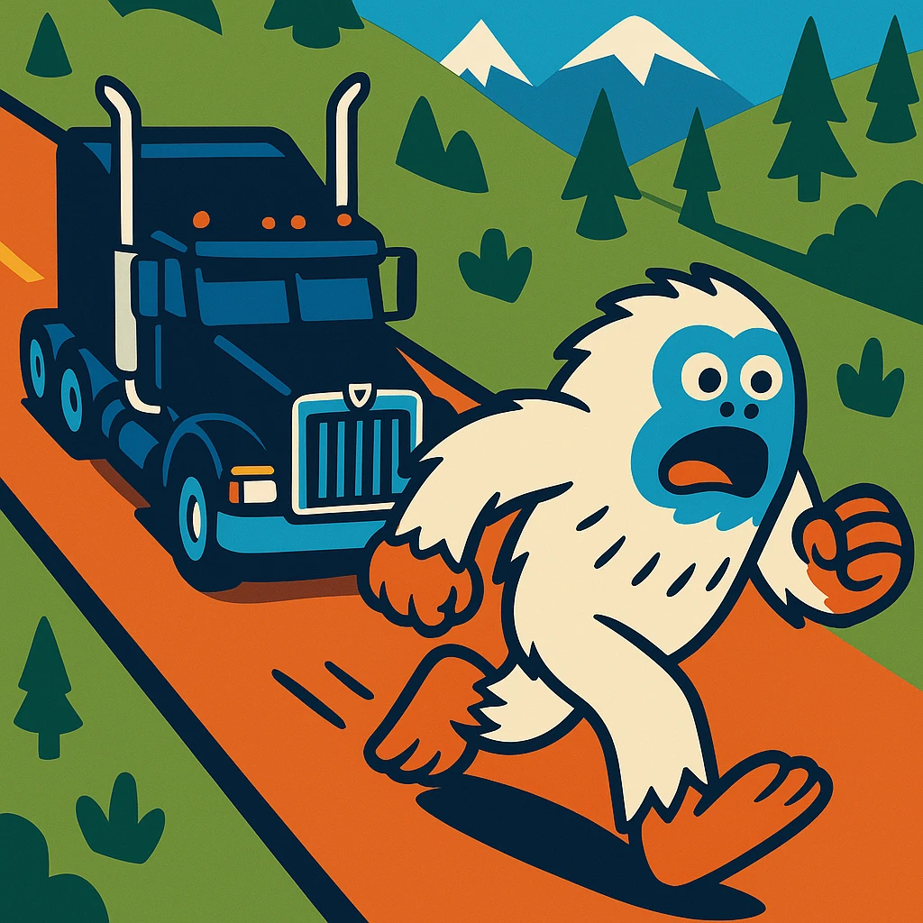 Make the abominable snowman much smaller and change the perspective to a view from above, keeping the vibrant cartoon style and action scene, no text. emoji
