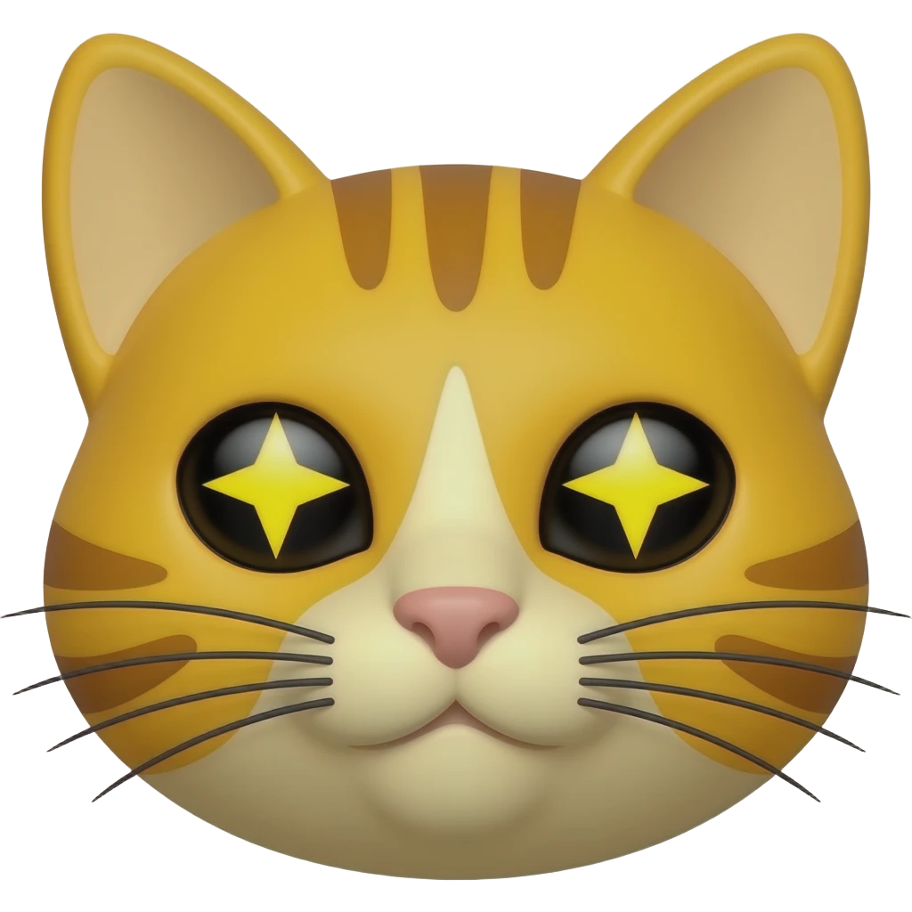 Лицо кота жёлтый со звёздочками в глазах emoji