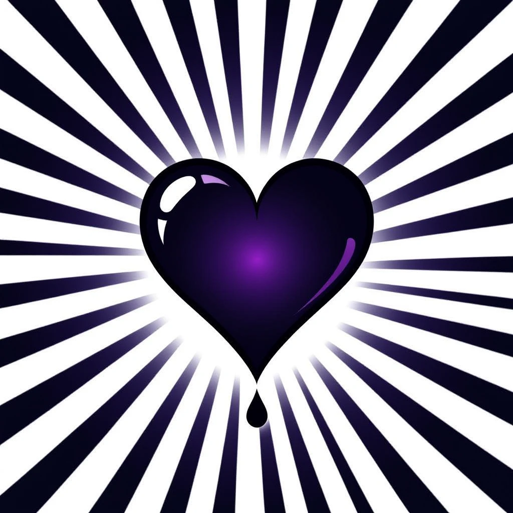emo heart, black outline, purple and black gradient, teardrop, dramatic shadows emoji