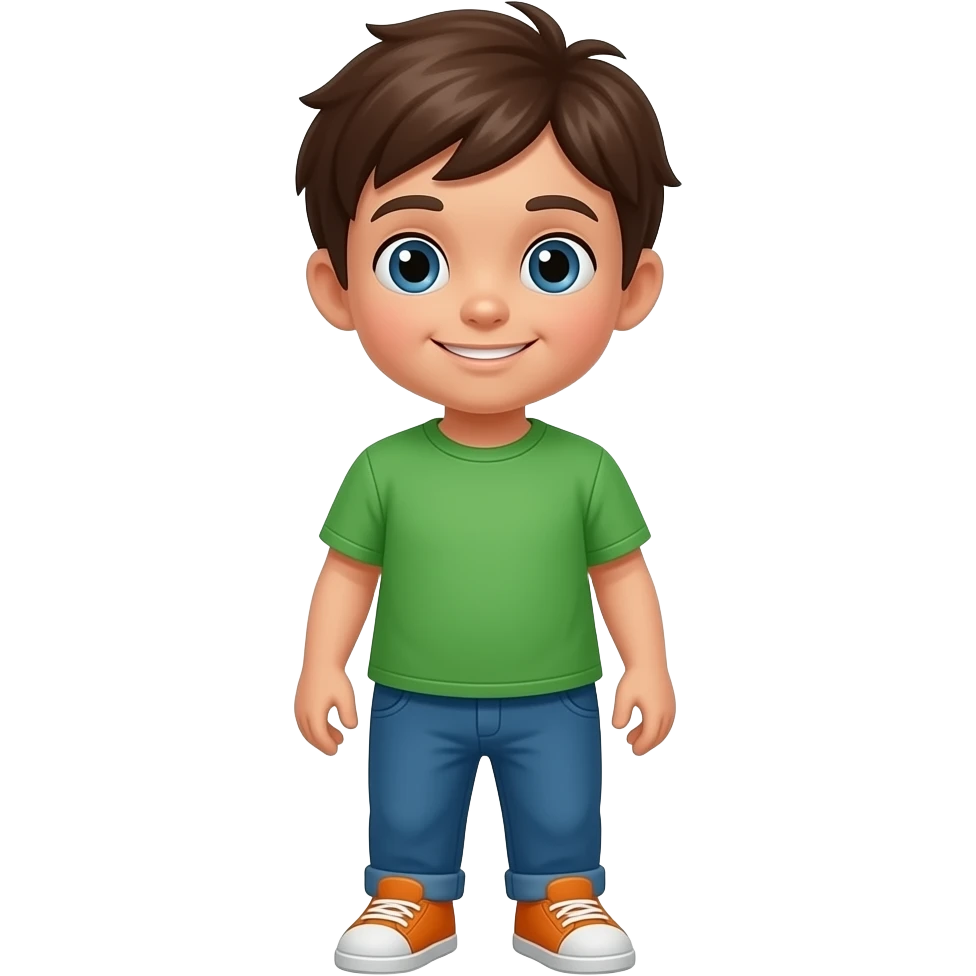Kid wearing a green shirt and blue and orange pants emoji