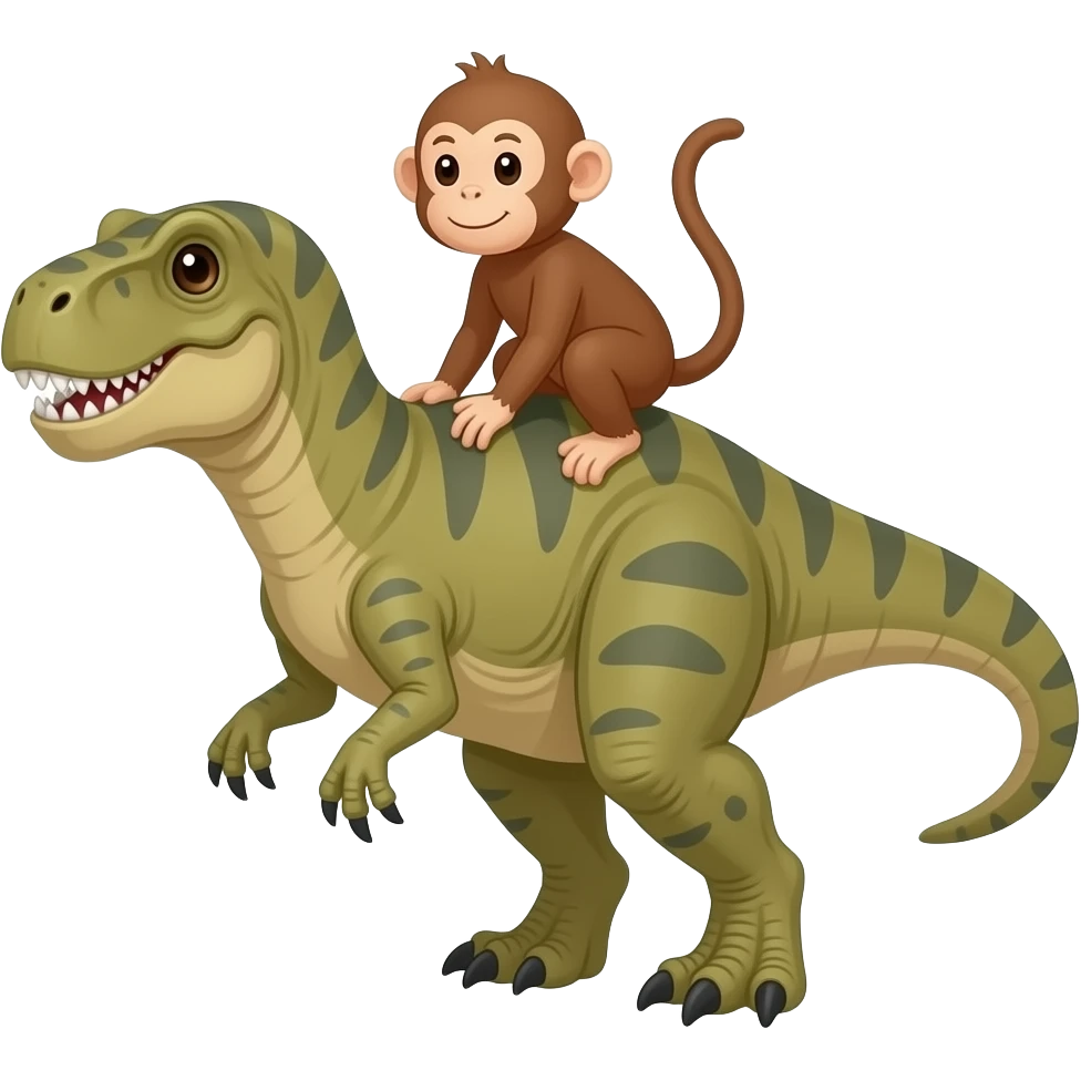Make a dinosaur with a monkey riding it emoji