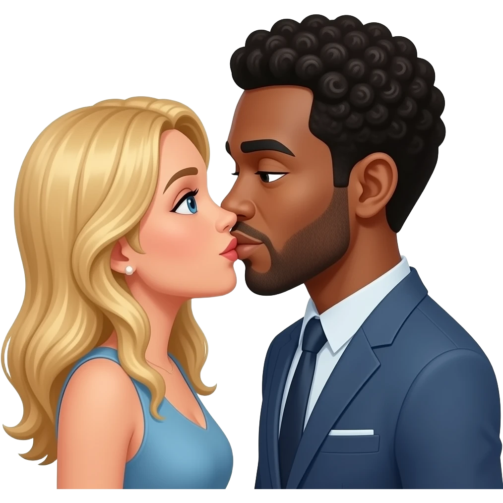 Black taller man kissing Spanish woman blonde hair emoji