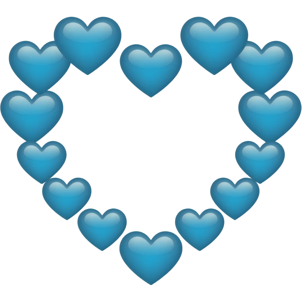 some blue light hearts creating a bigger heart emoji