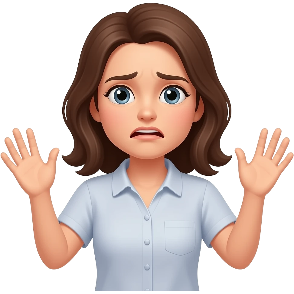 Женщина возмущенна и не понимает, разводит руками, ладони вверх emoji