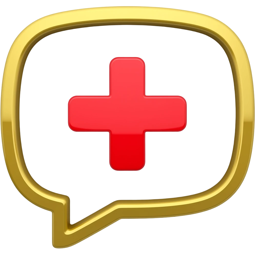 a golden baloon speech with a red plus (+) inside emoji