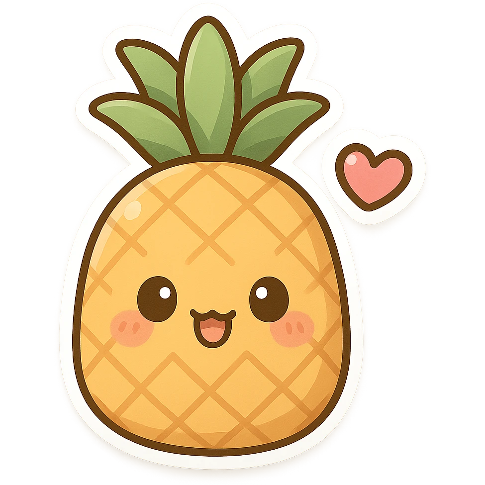 chibi sticker-style pineapple with a heart accent, cute and exaggerated emoji