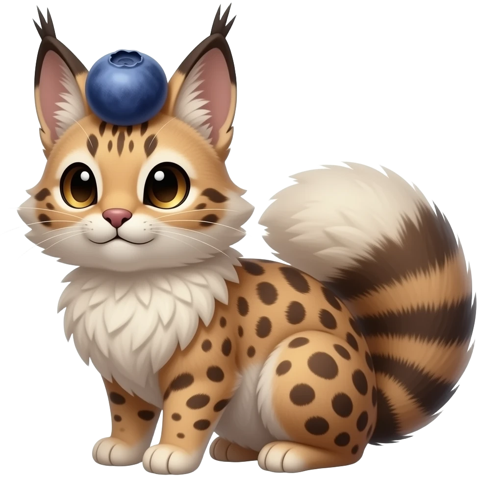 Blueberry-themed puffy fluffy thick bushy brownish soft realistic romantic vintage antique divine beautiful elegant pretty precious cute young youthful Fakémon-Pokémon-feline-Zeraora-Jolteon-serval-caracal-chinchilla-Minccino-Cinccino-Meowstic-rodent-hybrid-creature (full body) emoji