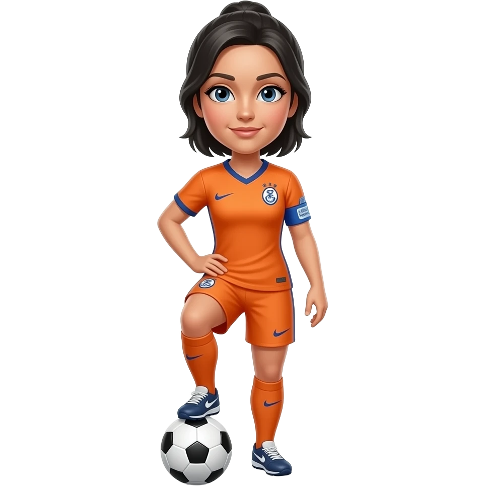 Futbol kaptanı amerikan futbolu değil kaptan bandı ekle kız olsun saçı siyah olsun ayağında top olsun forma turuncu üstünde nike ve arma mavi daire olsun emine gönen yazsın emoji