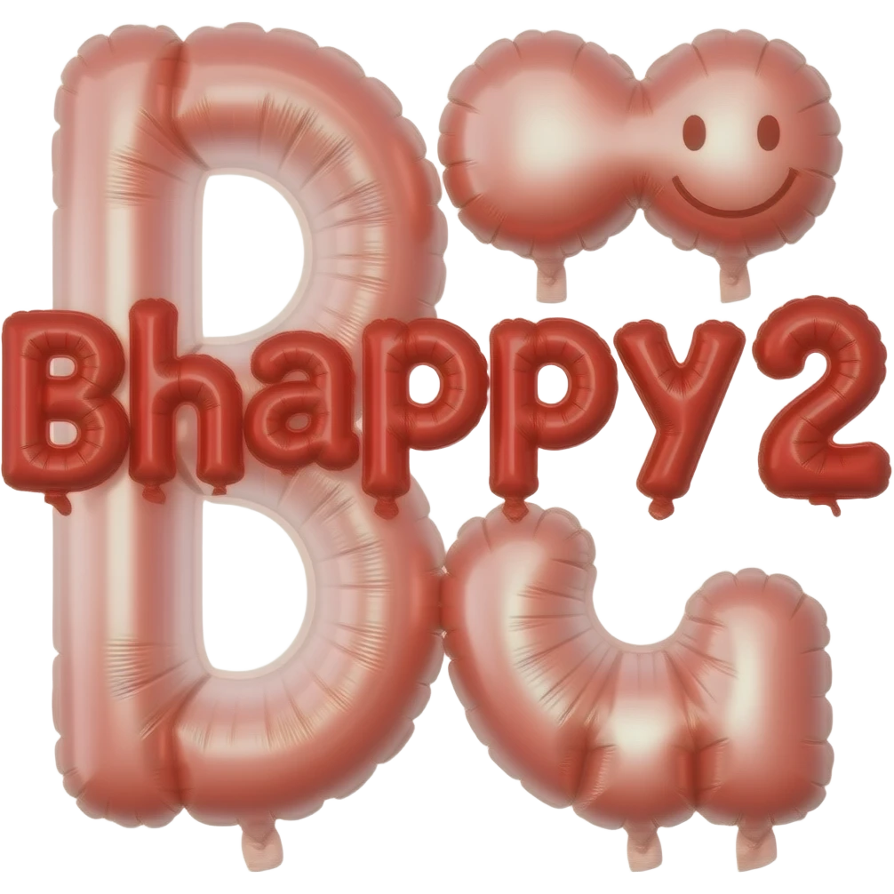 Red balloons that spell out Bhappy2 with smiley face emoji