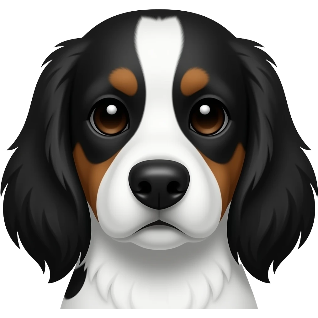 Cara Perro bodeguero ratonero andaluz negro y blanco con cejas marrones que es como si tuviera 4 ojos emoji