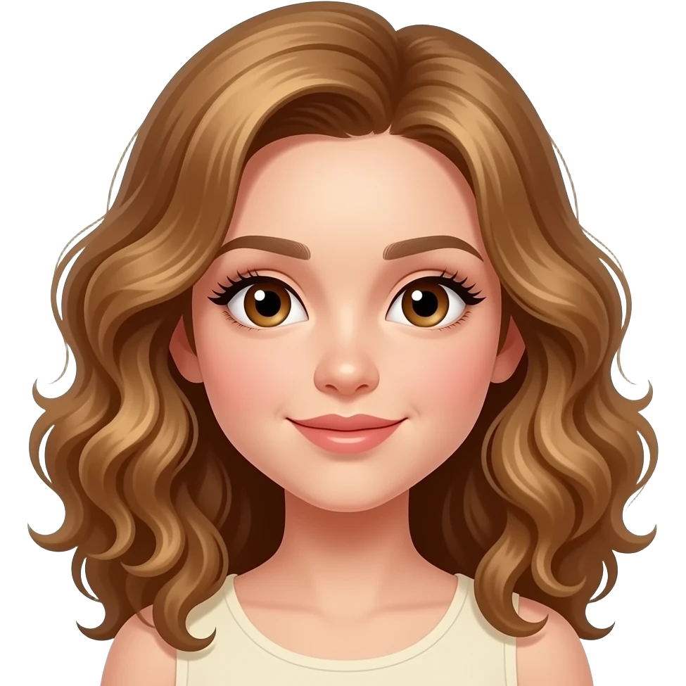 Clean Girl, gold brown curls, hazelnut Eyes, cute girly lashes, emoji