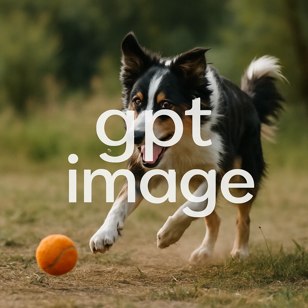  logo with text "gpt image" on the background of a dog chasing ball, realistic image emoji