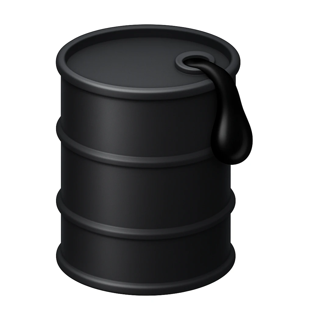 Сгенерируй мне в стиле эмоджи эпл черную бочку из верхней затычки (открывашки) немного вытекает нефть emoji