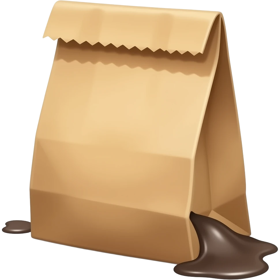 serrated edge on top of a paper brown bag not closed with vomit inside not leaking emoji