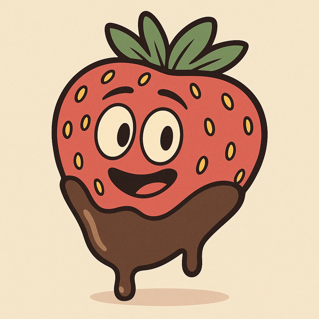 a strawberry in chocolate, cartoon style, vibrant colors, simple shapes emoji