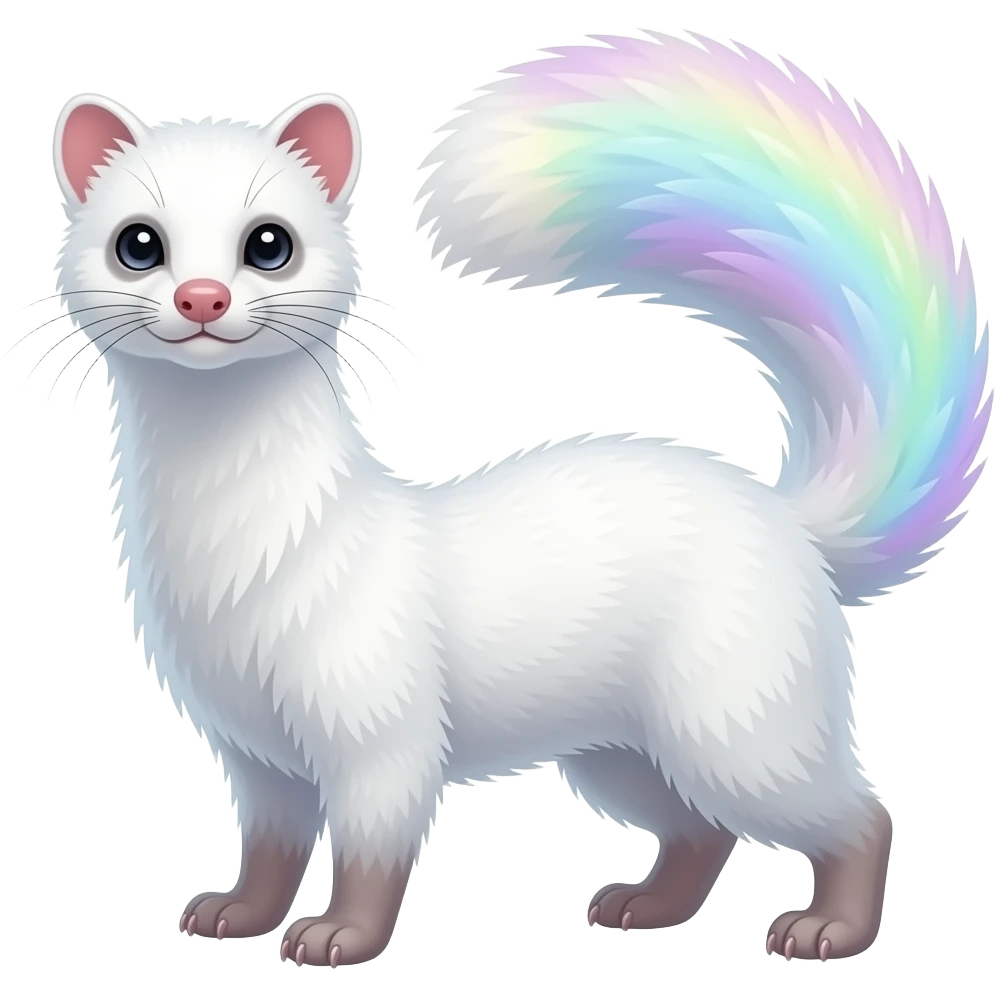 White translucent diaphanous colorful iridescent genet-Fossa-civet-mustelid-creature-hybrid, full body emoji