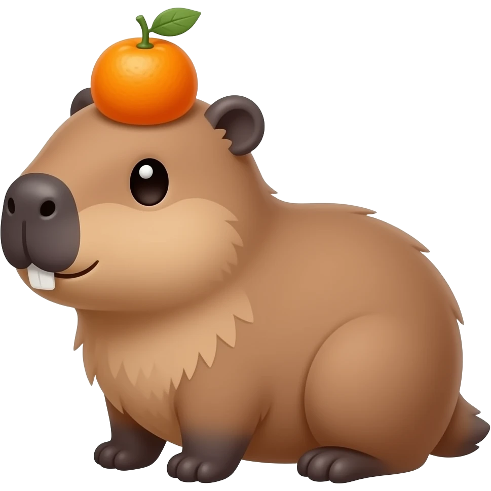 Kawaii capibara con una naranja en la cabeza emoji