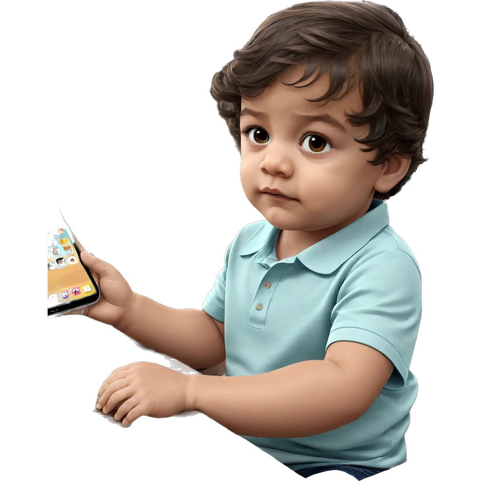 child sitting with smartphone indoors emoji