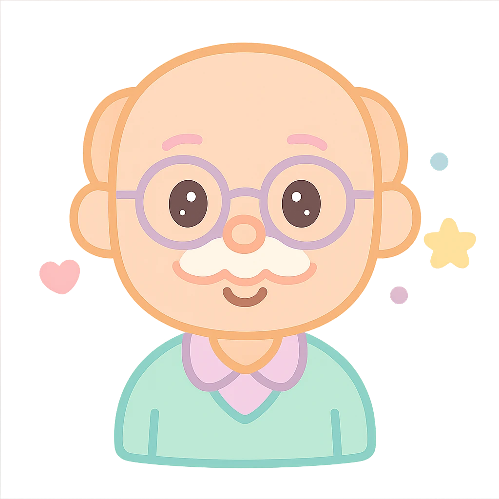 Old man, orange hair, white mustache, wearing glasses emoji