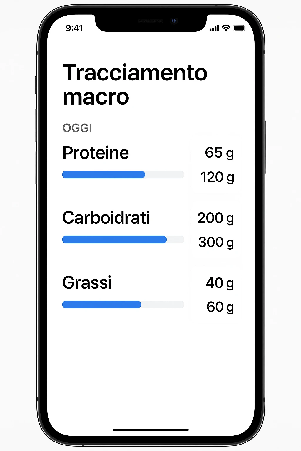 Tracking di macros alimentari su iphone in italiano emoji