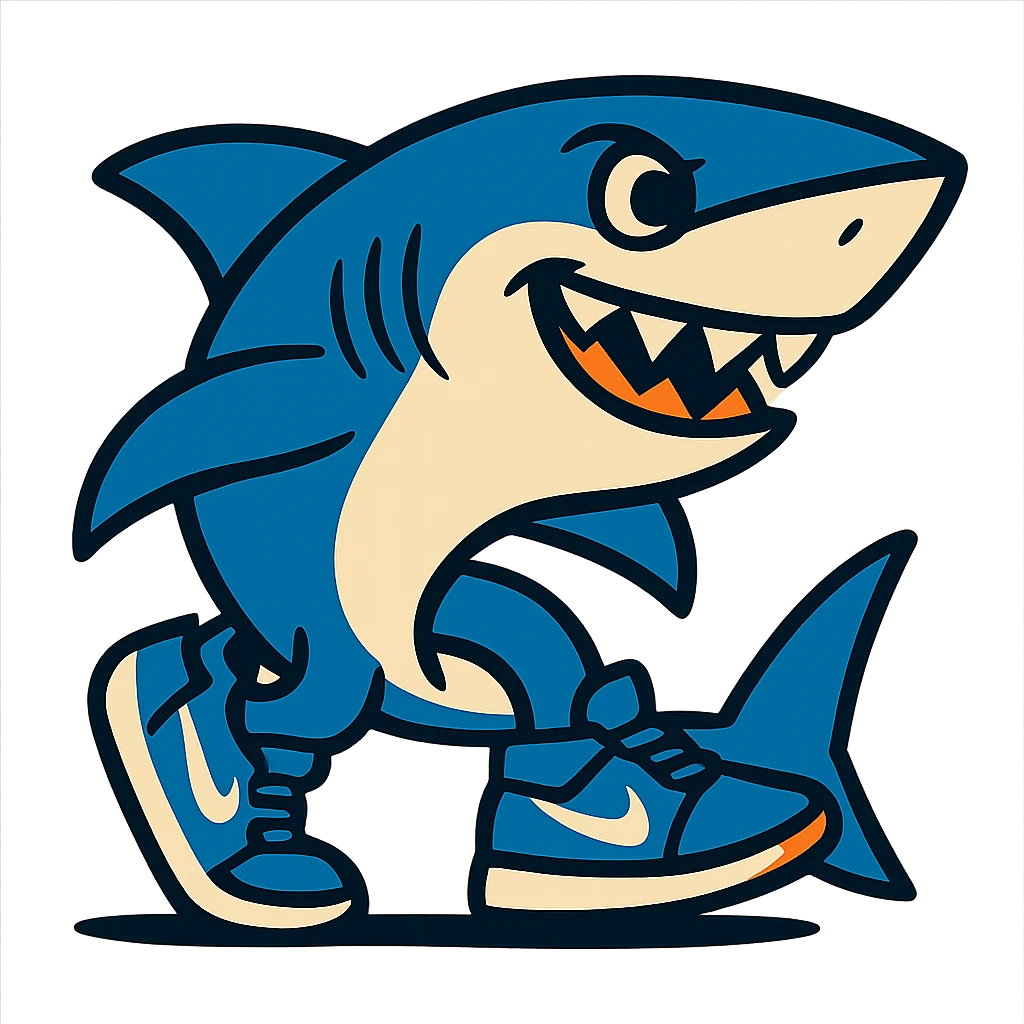 a shark wearing blue Nike shoes emoji