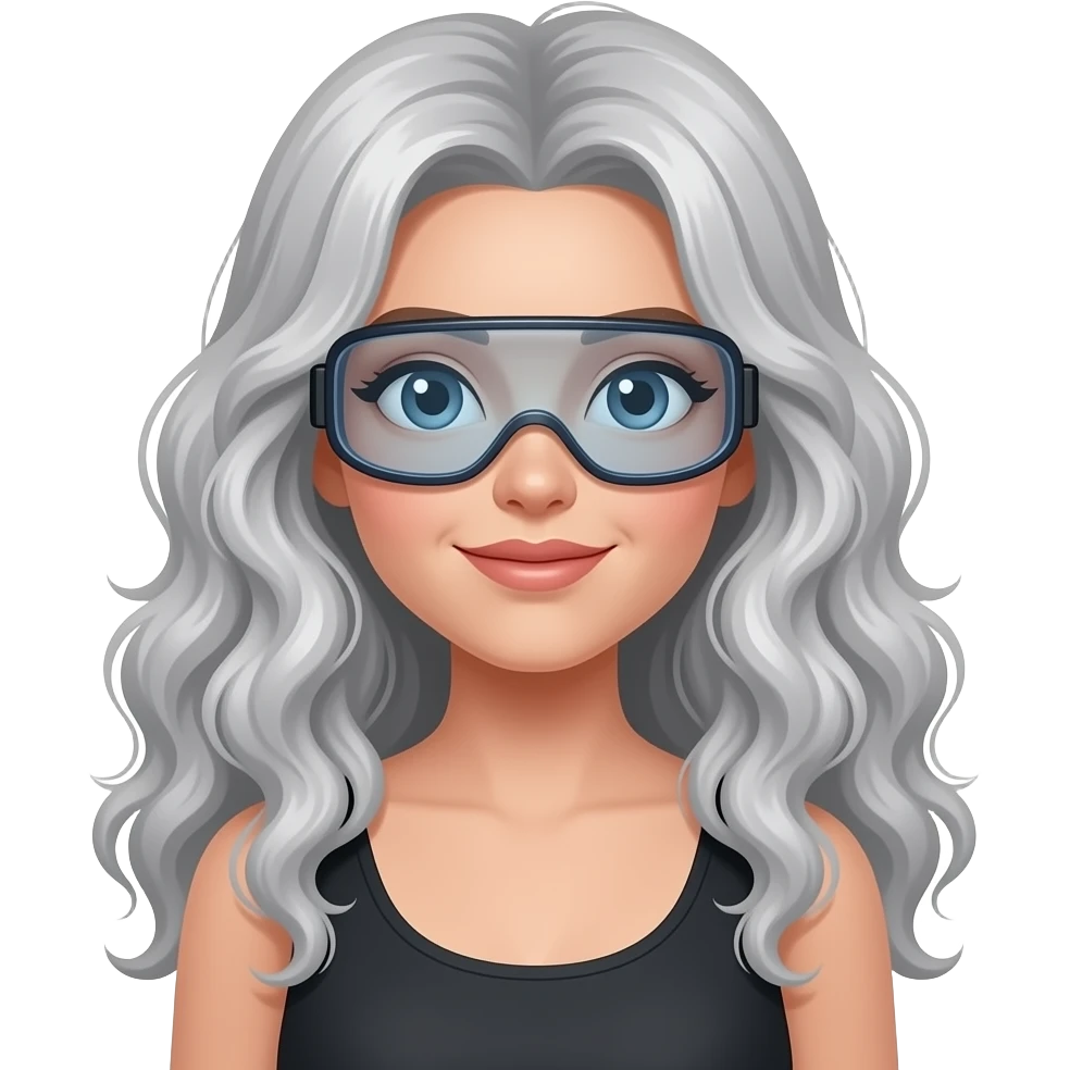 Long gray curly hair woman with goggles emoji