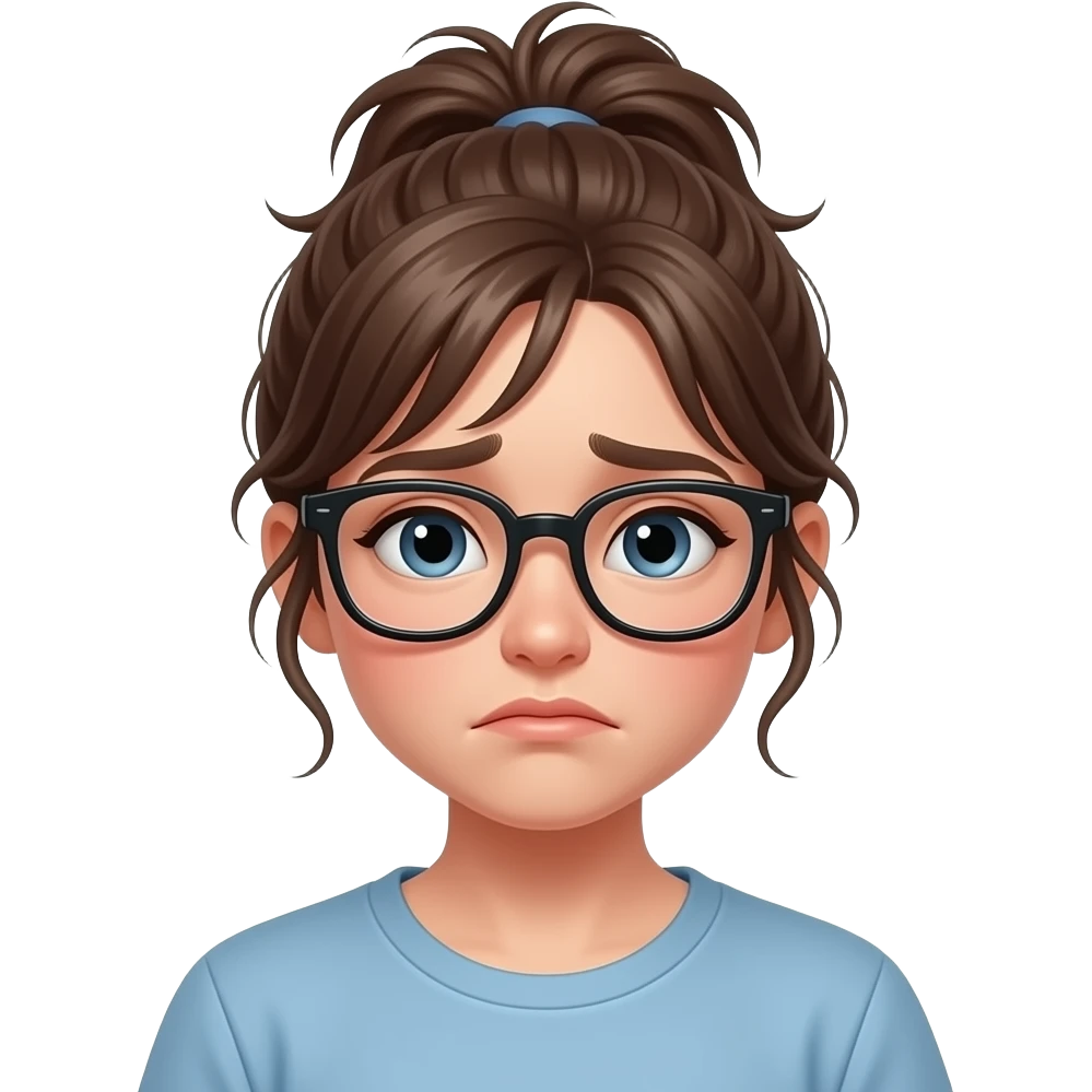 now the same girl with a random ponytail hair wearing glasses and tired because of studying too much emoji