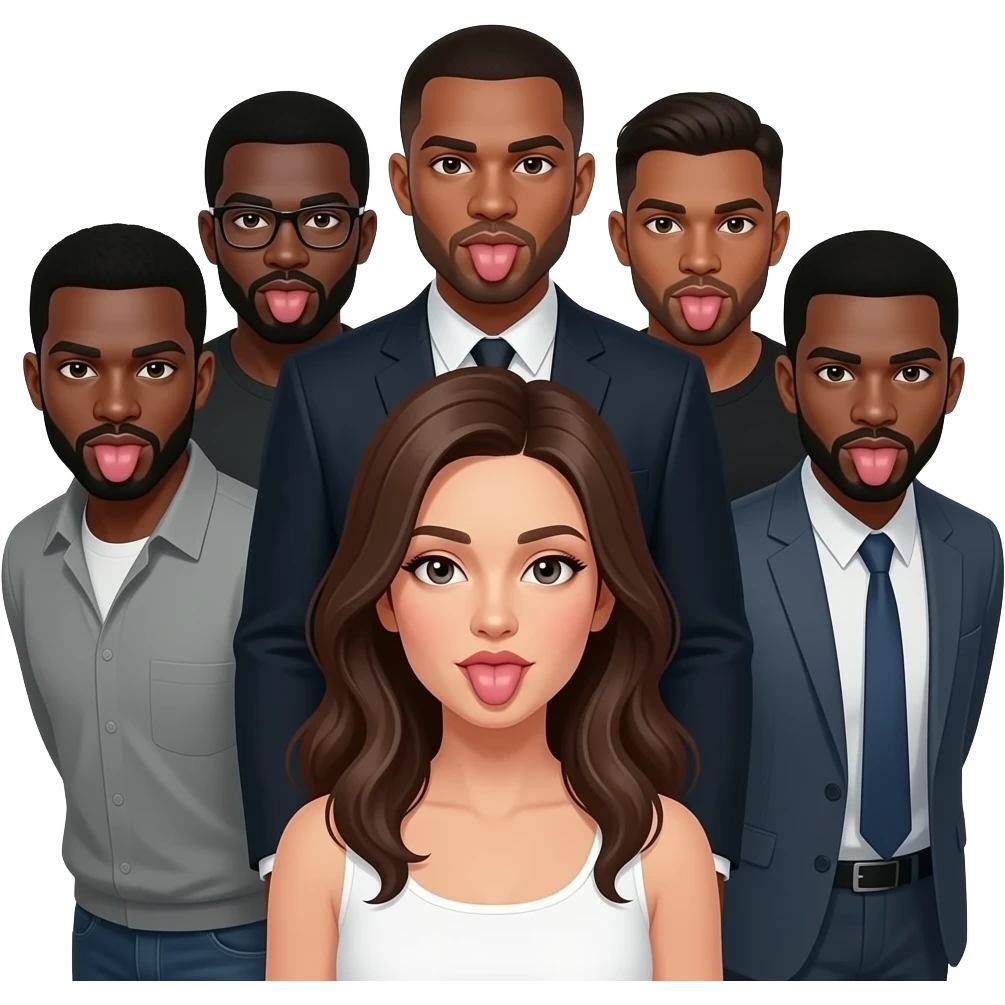 5 black guys behind a white woman facing me bent over licking thier lips emoji