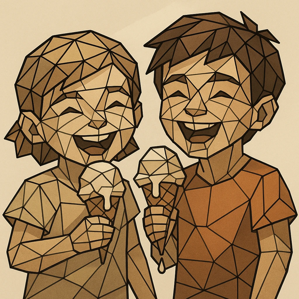 happy children with melting ice cream cones emoji