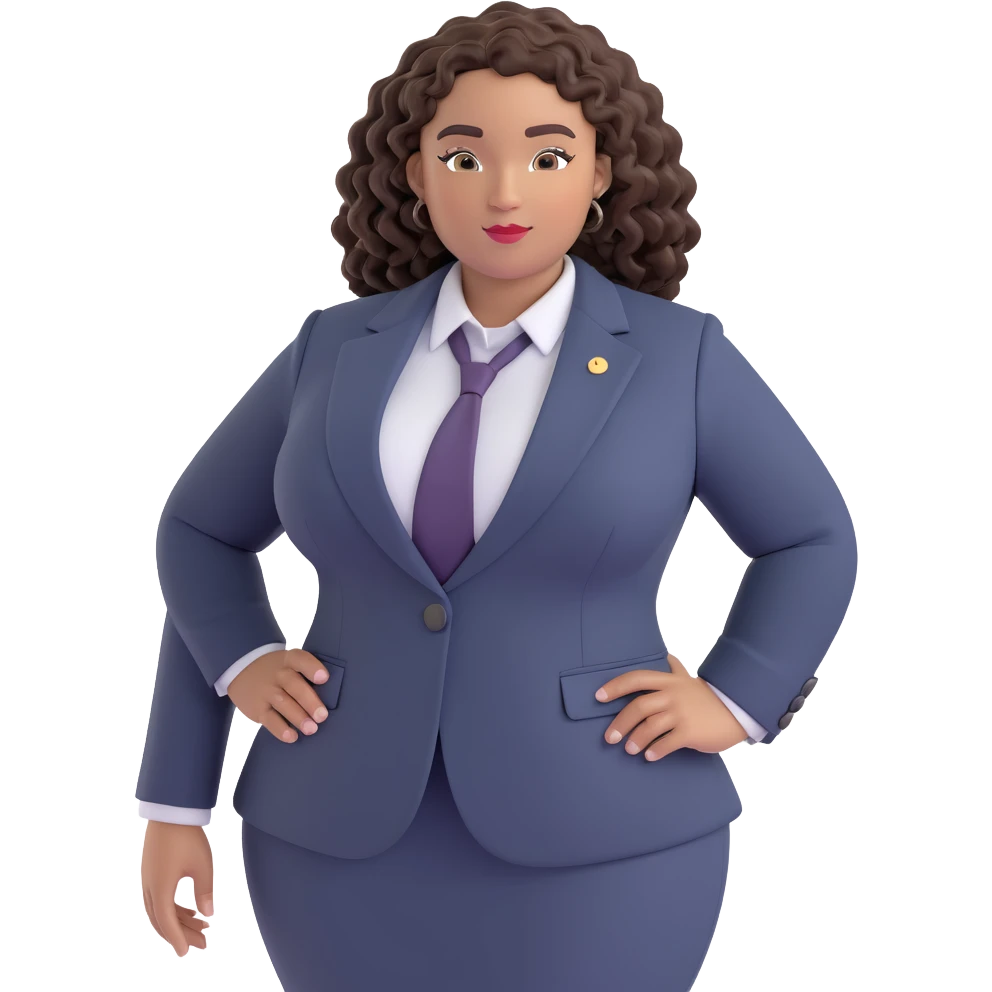 professional plus size Black woman with curly braids, business attire, confident expression, neutral background, upper body focus emoji