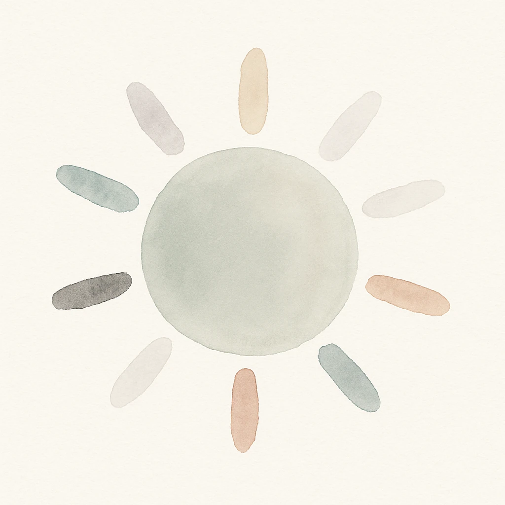 A sun illustrated in a watercolor painting style, with soft edges and blended colors emoji