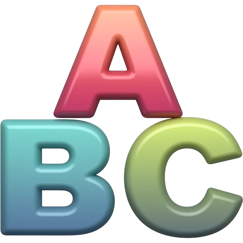colourful letters ABC, A on top, B and C under A, soft angles, sans font emoji