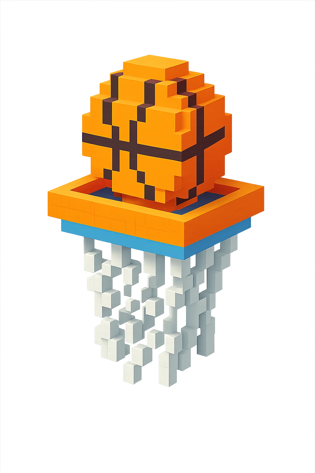 Voxel-style basketball in a net, variation 7 emoji