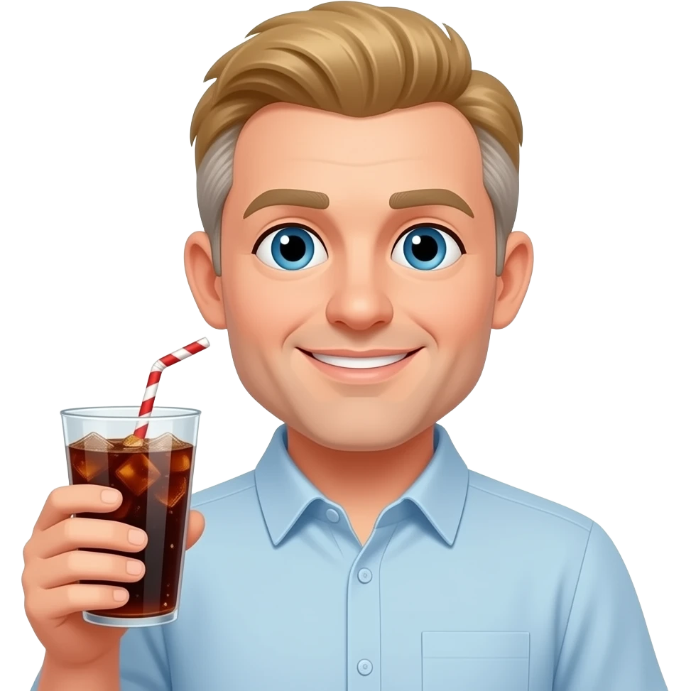 KEEP THIS MAN- GIVE HIM A COLLARED SHIRT AND BLOND SALT AND PEPPER HAIRSHOW ME A WHITE MAN --WITH A ROUND FACE-- HOLDING A CUP OF SODA emoji