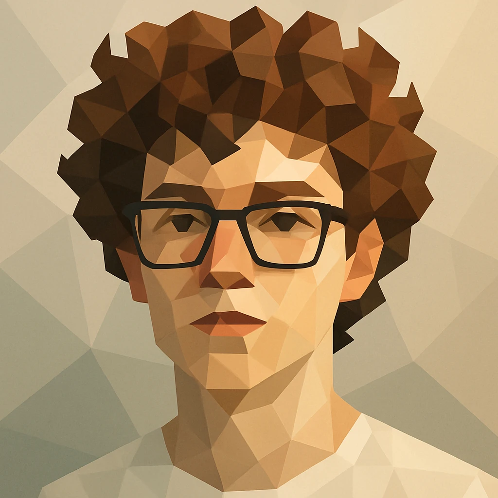 character with curly brown hair, eyeglasses, white complexion skin, clean modern illustration style emoji
