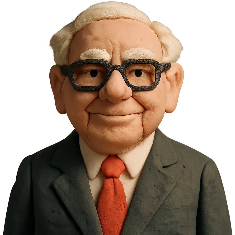 Warren Buffett wearing glasses and a suit in claymation style emoji