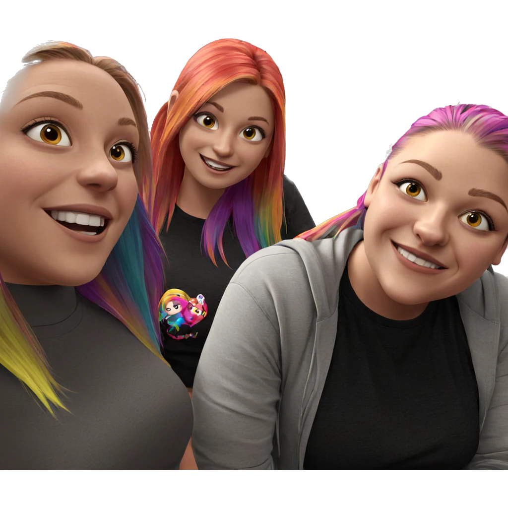 smiling girls with colorful hair emoji
