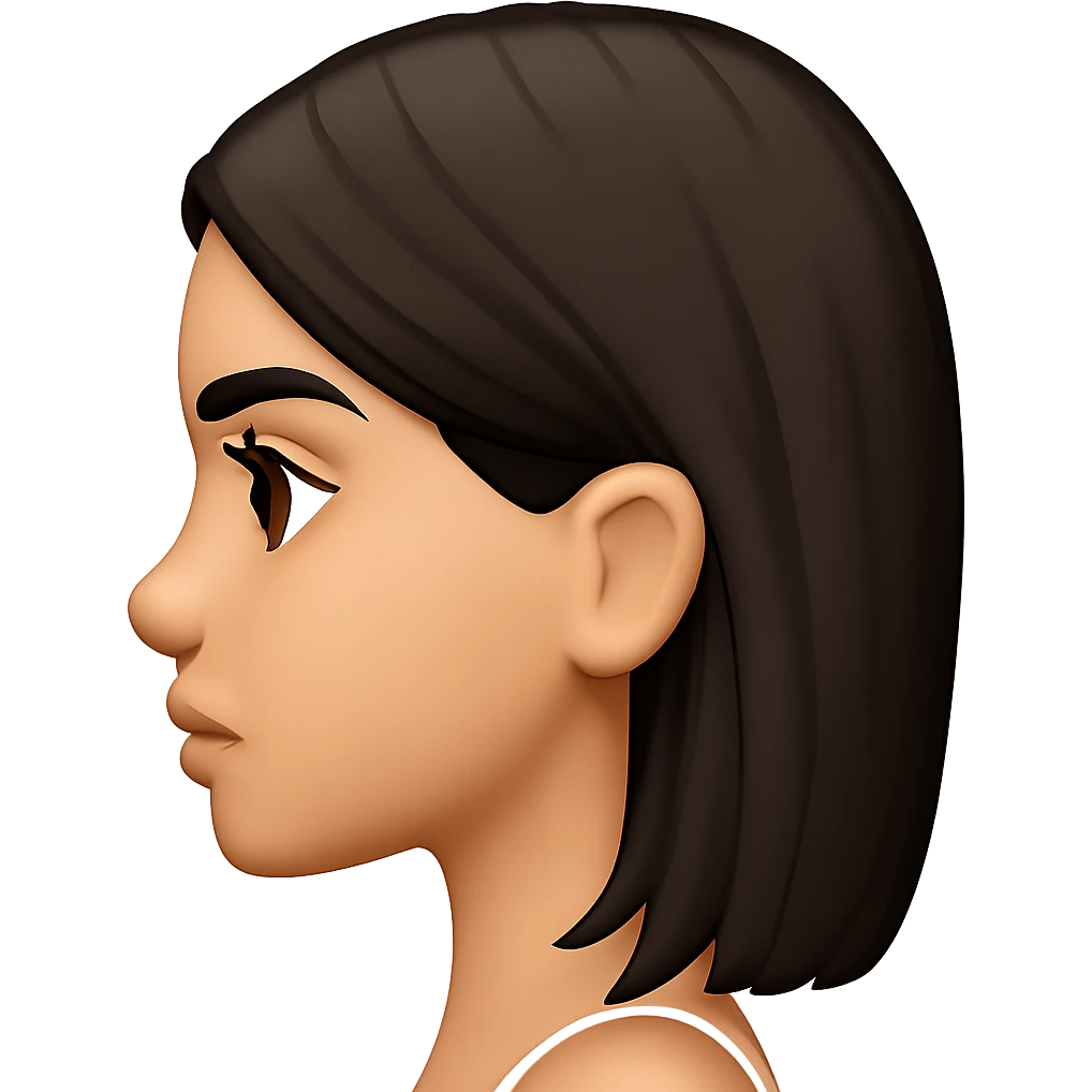 Create a side profile view of this girl's head in Apple emoji style with a neutral expression, 3D look, and soft shading on a transparent background. Maintain the Apple emoji style characteristics with a 3D appearance and soft shading. emoji