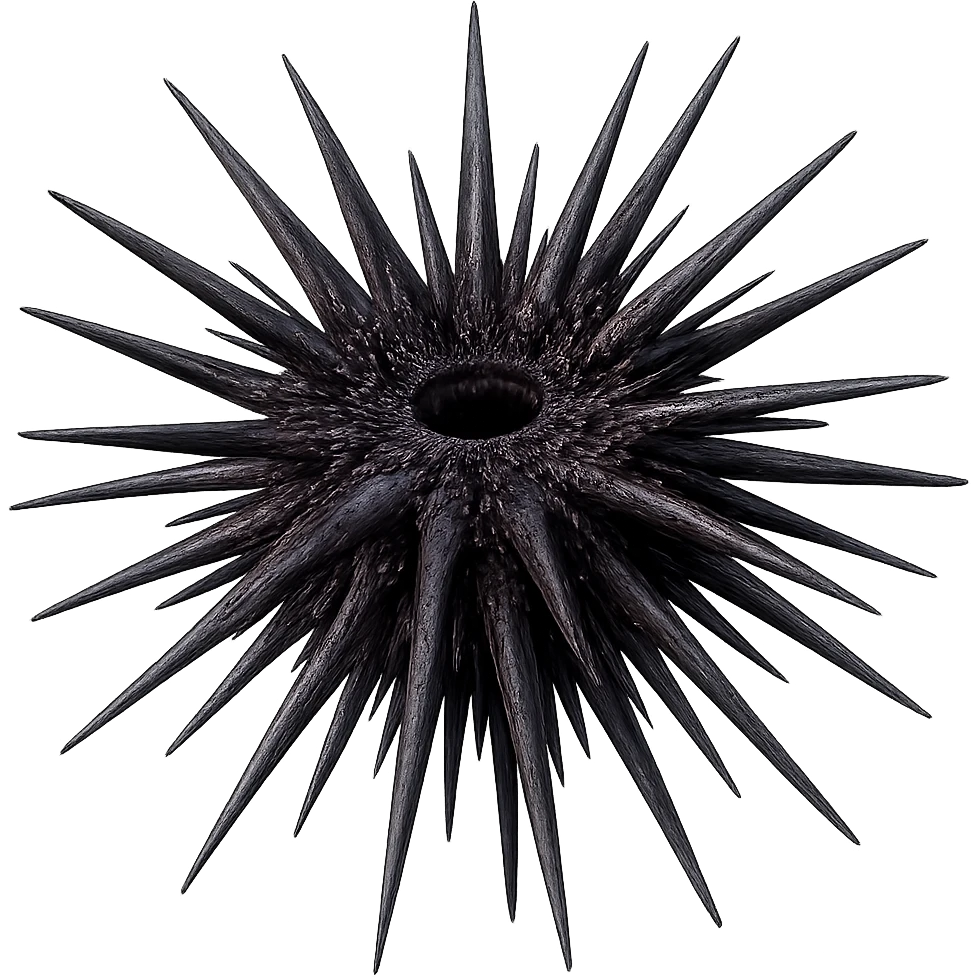 Add realistic purple and dark colors to the sea urchin, keep the dangerous spikes and realistic shape, with a transparent background. Maintain the natural and realistic appearance of the sea urchin's spikes and overall form. emoji