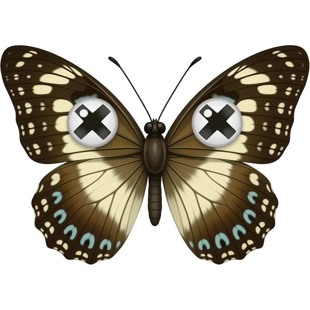 butterfly emoji with dead "x x" eyes emoji