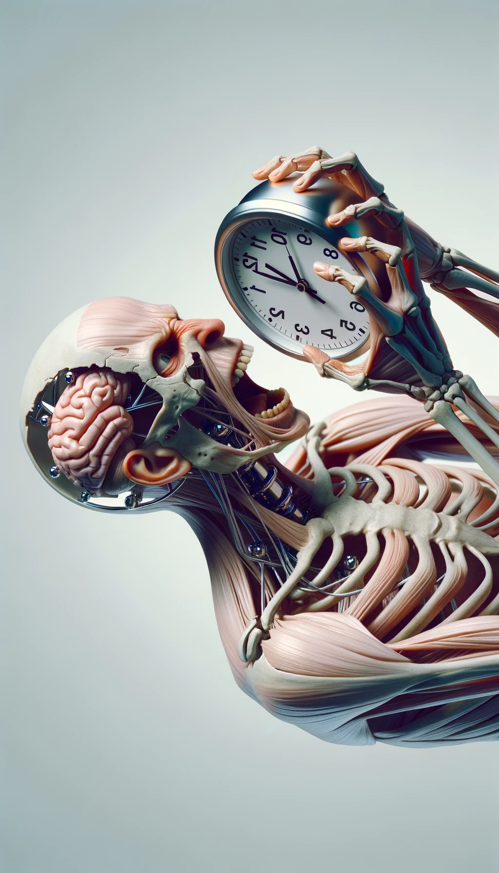 corpo umano anatomico CHE TIENE OROLOGI NELLE MANI E STA IMPAZZENDO PERCHé NON RIESCE A SVOLGERE TUTTE LE SUE ATTIVITà QUOTIDIANE: NON HA TEMPO, SFONDO CHIARO, iperrealistico 4k emoji