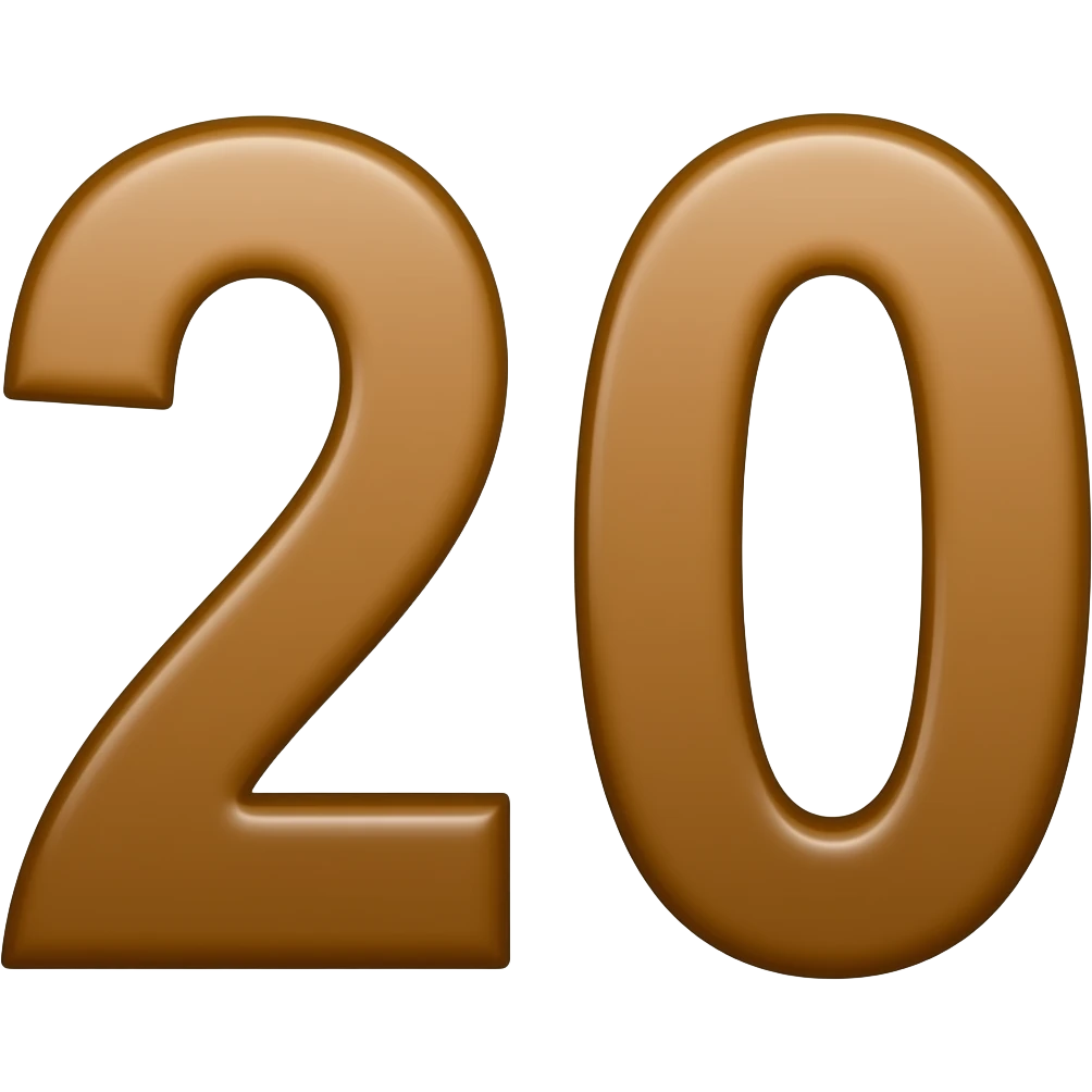 Create an emoji of the number 20 in a bright brown tone and make the number thick emoji